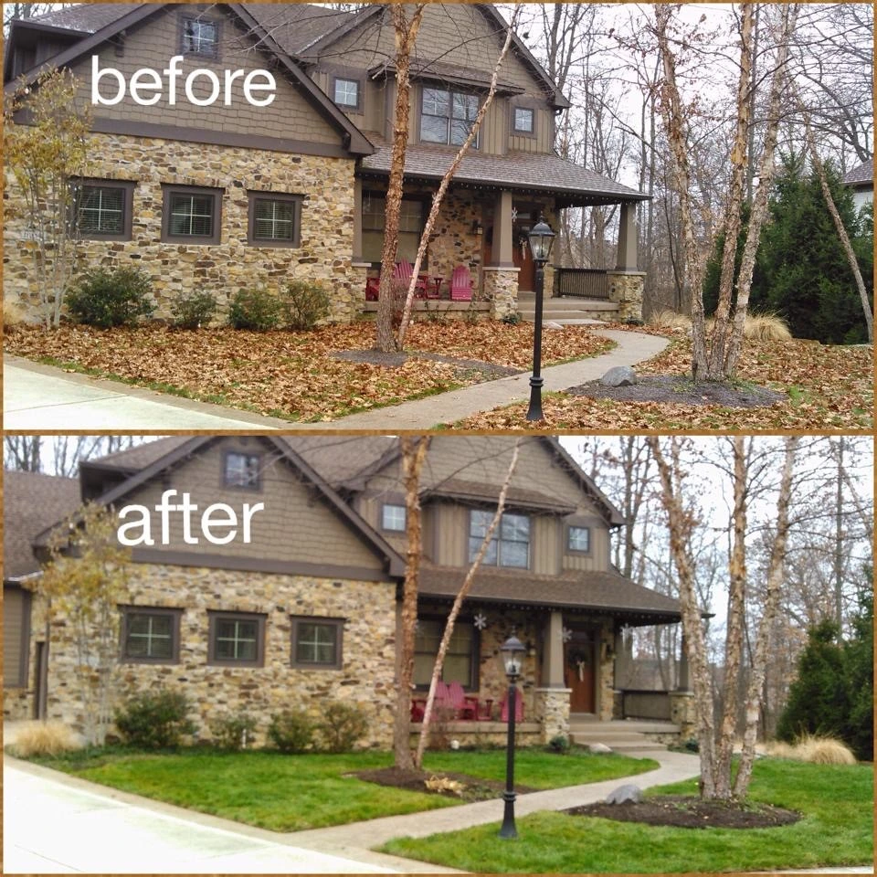 Before and after leaf removal by HB Lawncare